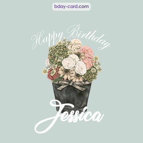 Birthday pics for Jessica with Bucket of flowers