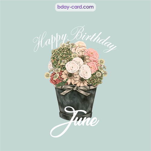 Birthday pics for June with Bucket of flowers