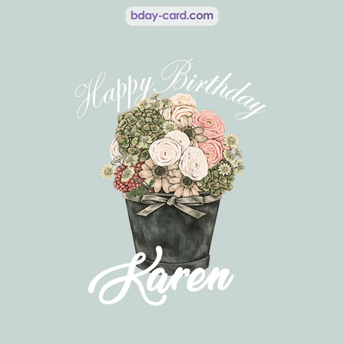 Birthday pics for Karen with Bucket of flowers