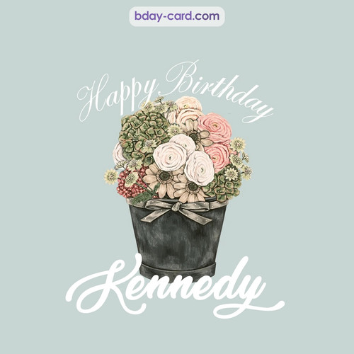 Birthday pics for Kennedy with Bucket of flowers