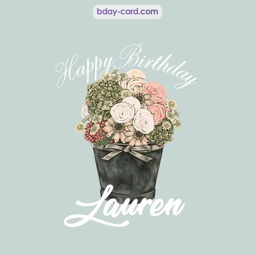 Birthday pics for Lauren with Bucket of flowers