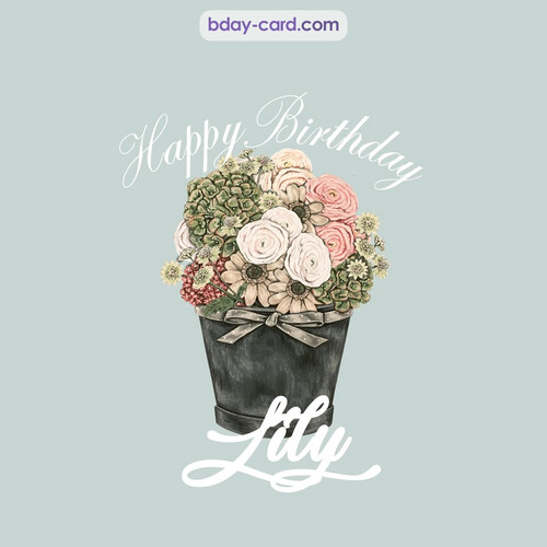 Birthday pics for Lily with Bucket of flowers