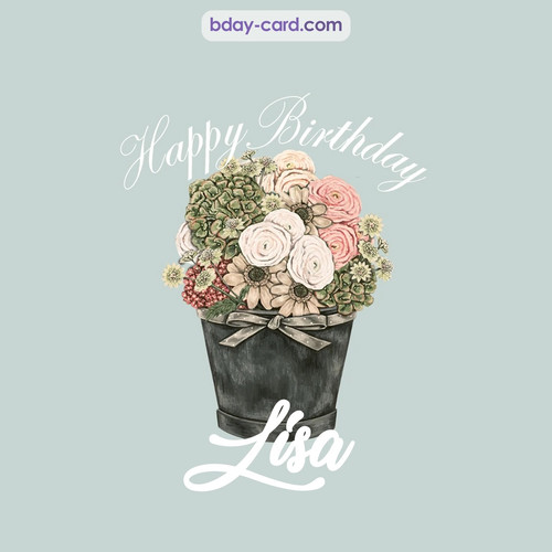 Birthday pics for Lisa with Bucket of flowers