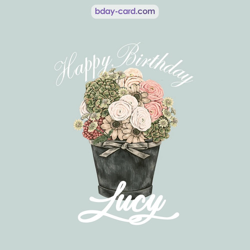 Birthday pics for Lucy with Bucket of flowers
