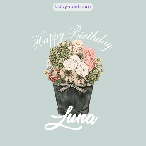 Birthday pics for Luna with Bucket of flowers