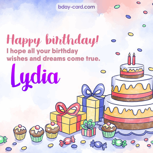 Greeting photos for Lydia with cake