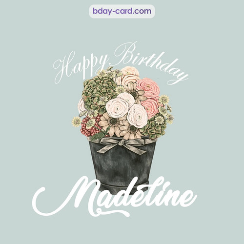Birthday pics for Madeline with Bucket of flowers