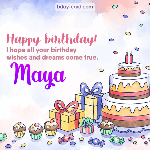 Greeting photos for Maya with cake
