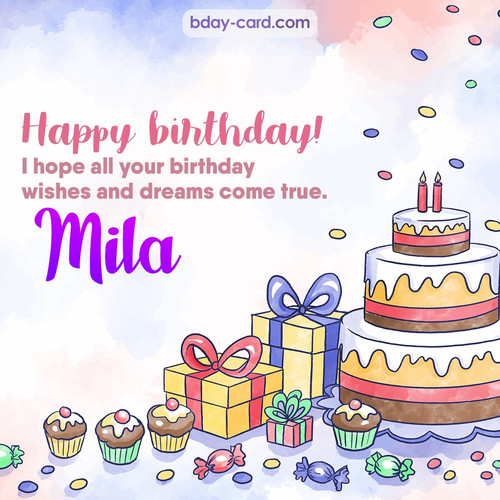 Greeting photos for Mila with cake