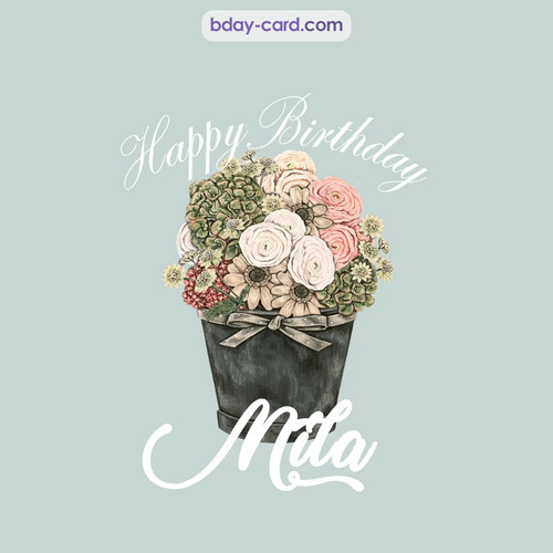 Birthday pics for Mila with Bucket of flowers