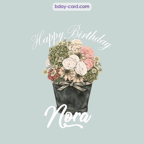 Birthday pics for Nora with Bucket of flowers