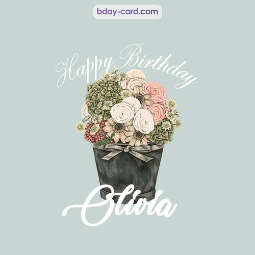 Birthday pics for Olivia with Bucket of flowers