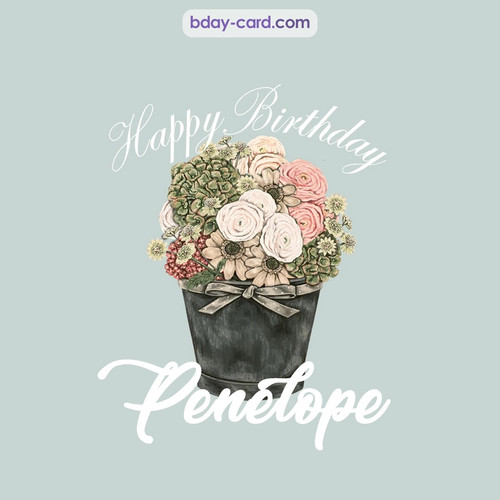 Birthday pics for Penelope with Bucket of flowers