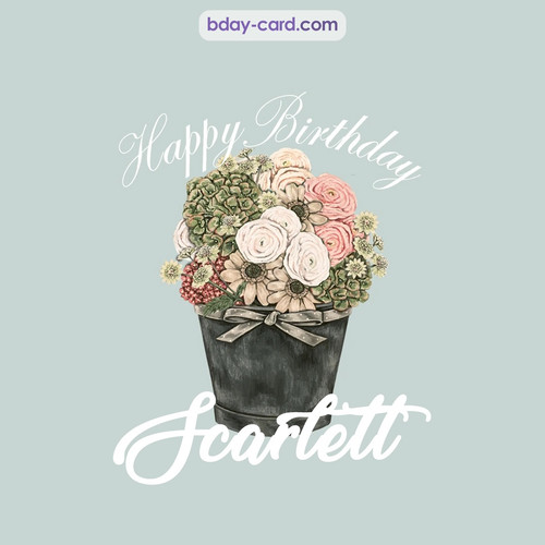 Birthday pics for Scarlett with Bucket of flowers