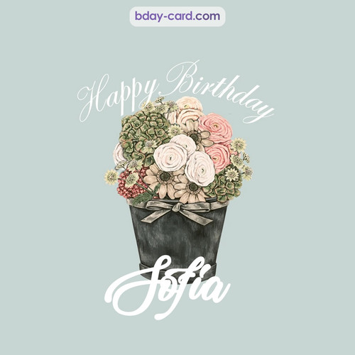 Birthday pics for Sofia with Bucket of flowers