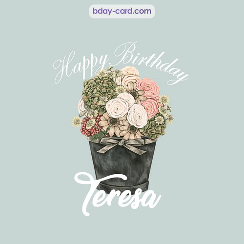 Birthday pics for Teresa with Bucket of flowers
