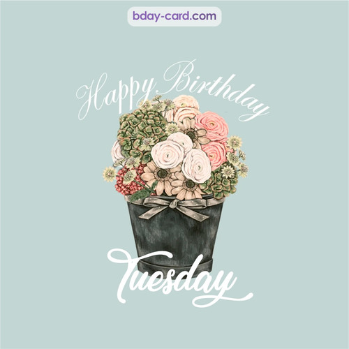 Birthday pics for Tuesday with Bucket of flowers
