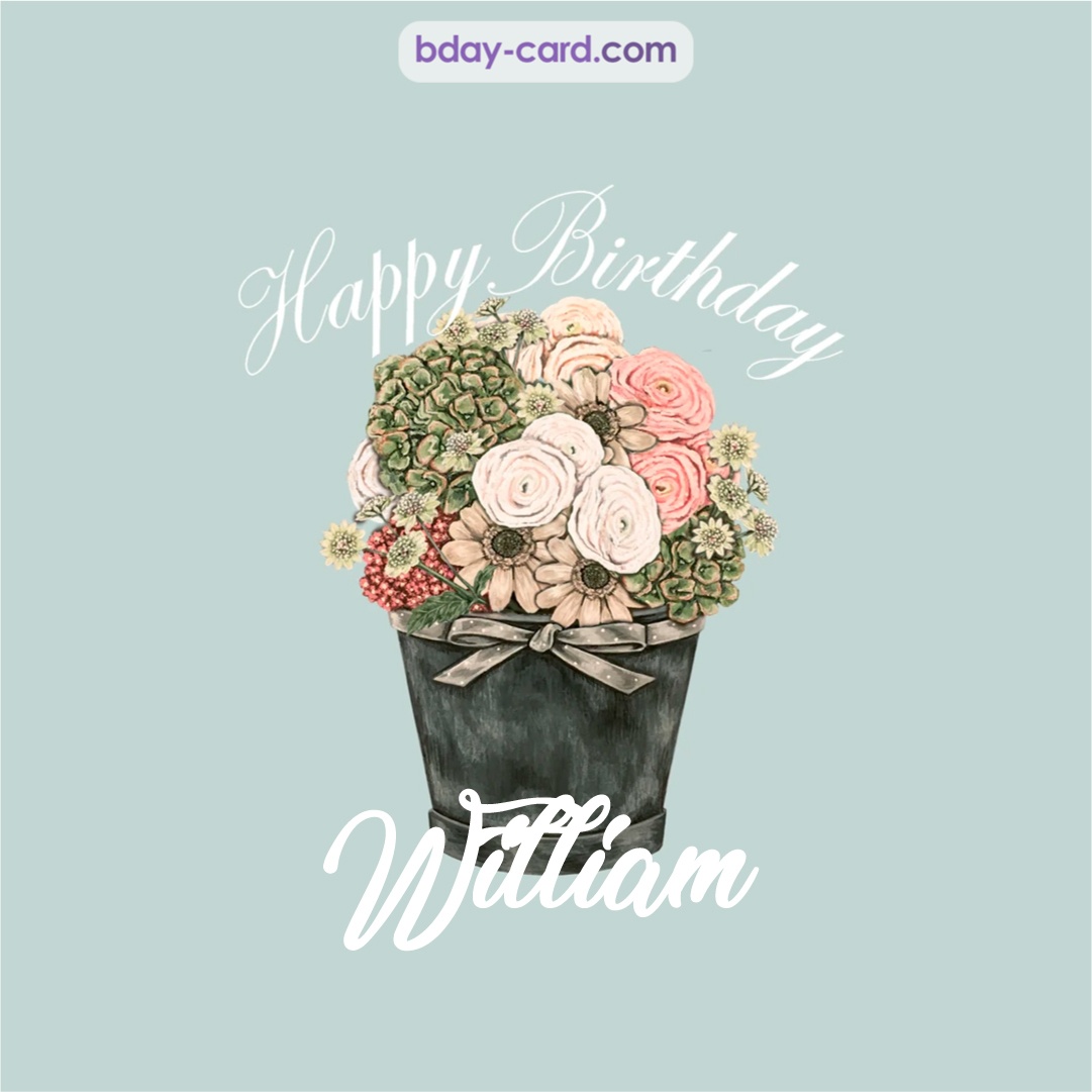 Birthday pics for William with Bucket of flowers