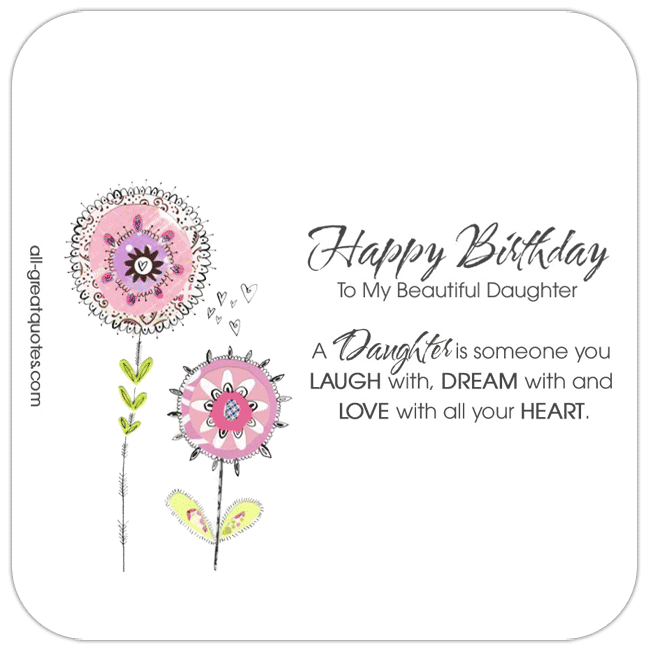 Happy Birday To My Beautiful Daughter Animated Flower Card