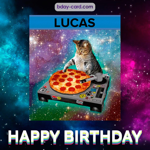Meme with a cat for Lucas - Happy Birthday